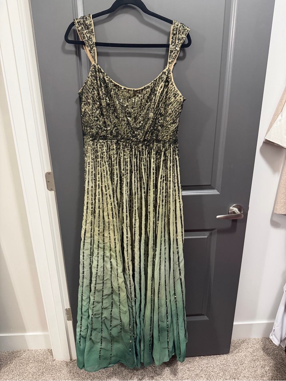 Mac Duggal Green Ombre Sequin Maxi Gown